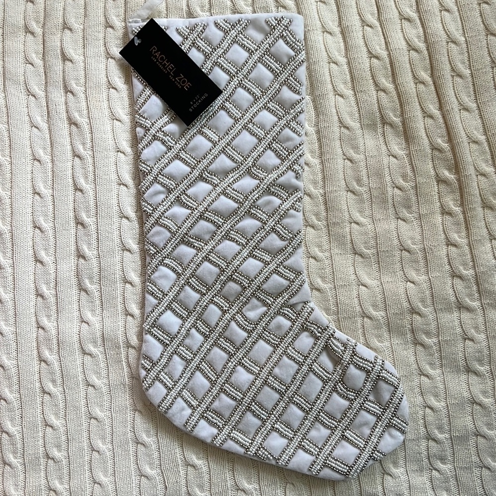 NWT Velvet Beaded Christmas Stocking Rachel Zoe New in Plastic Package